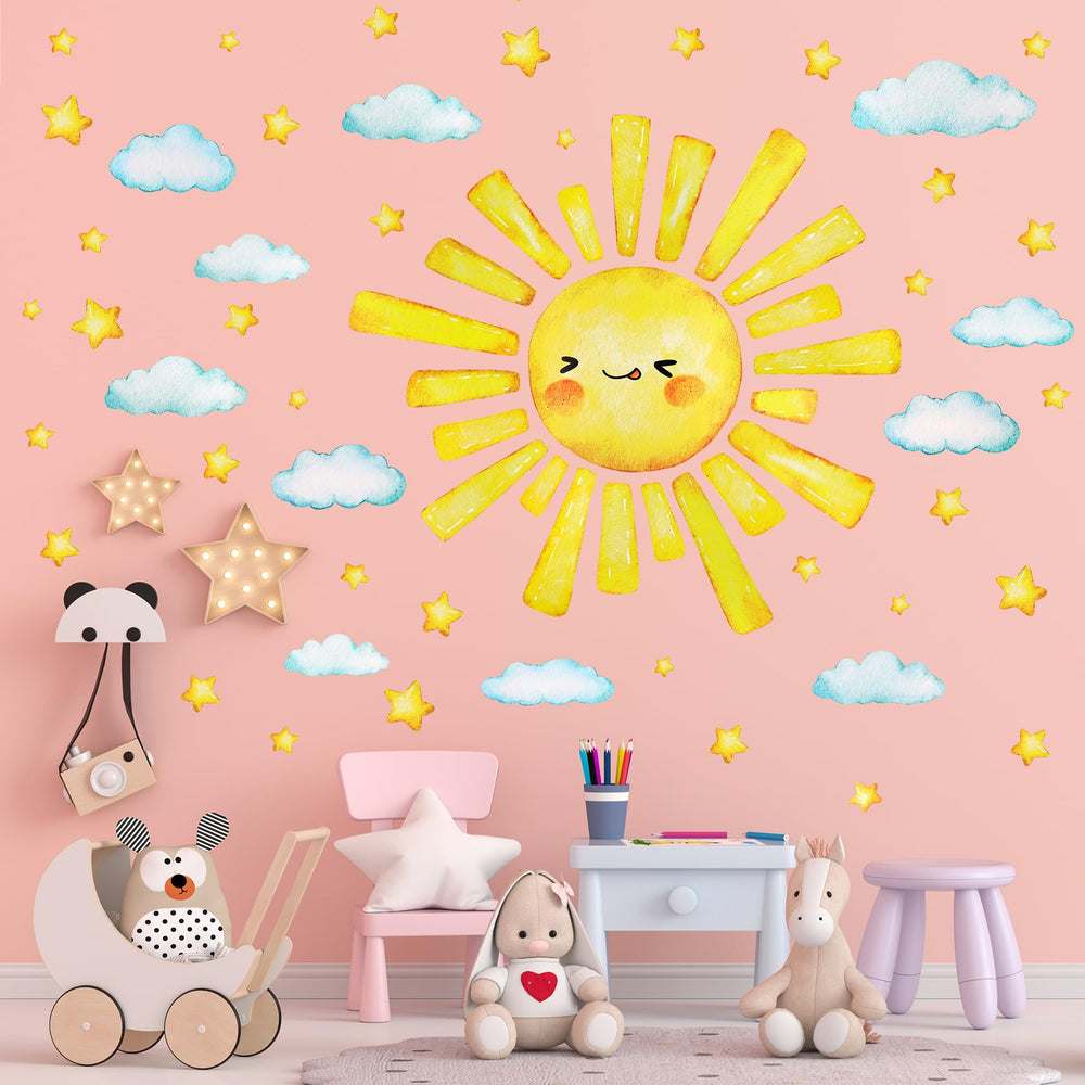AM AMAONM lifestyle shot shows full 53x42 inch mural in a kid's room.