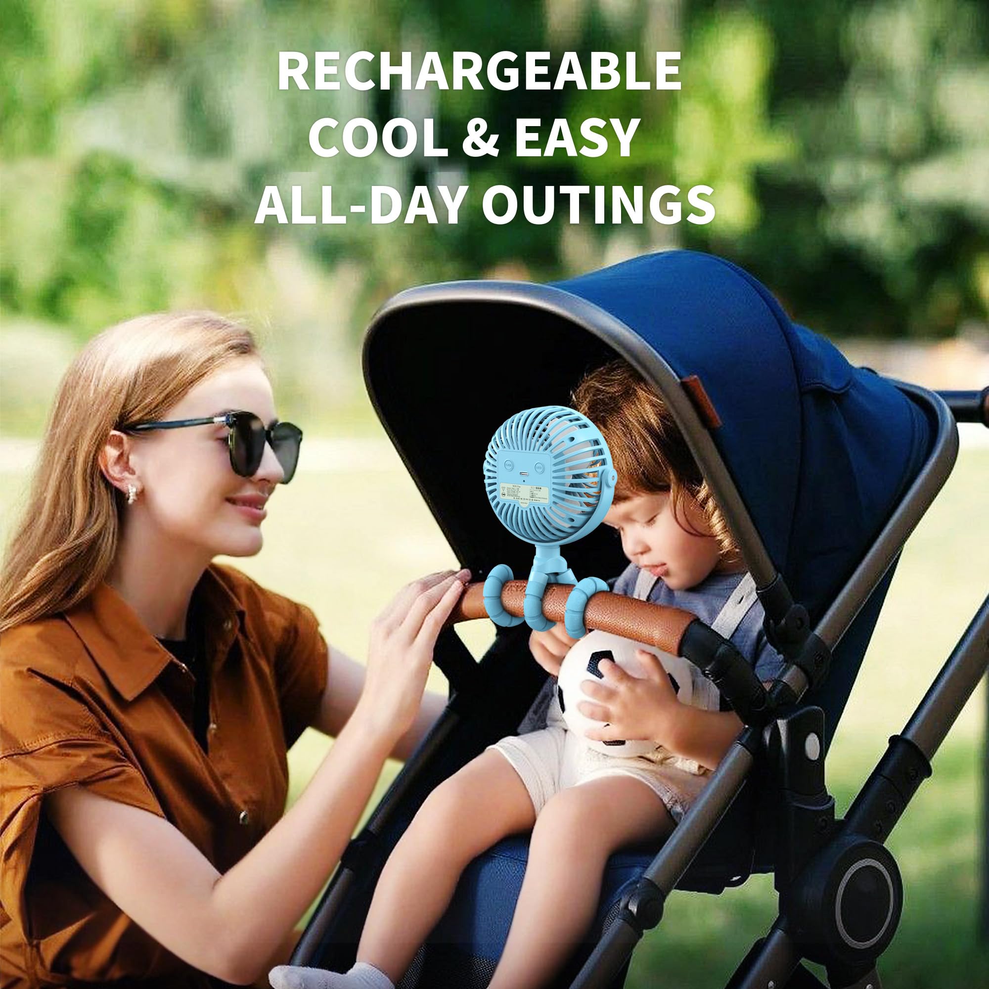 AMACOOL stroller fan with 360-degree head adjustable to direct breeze