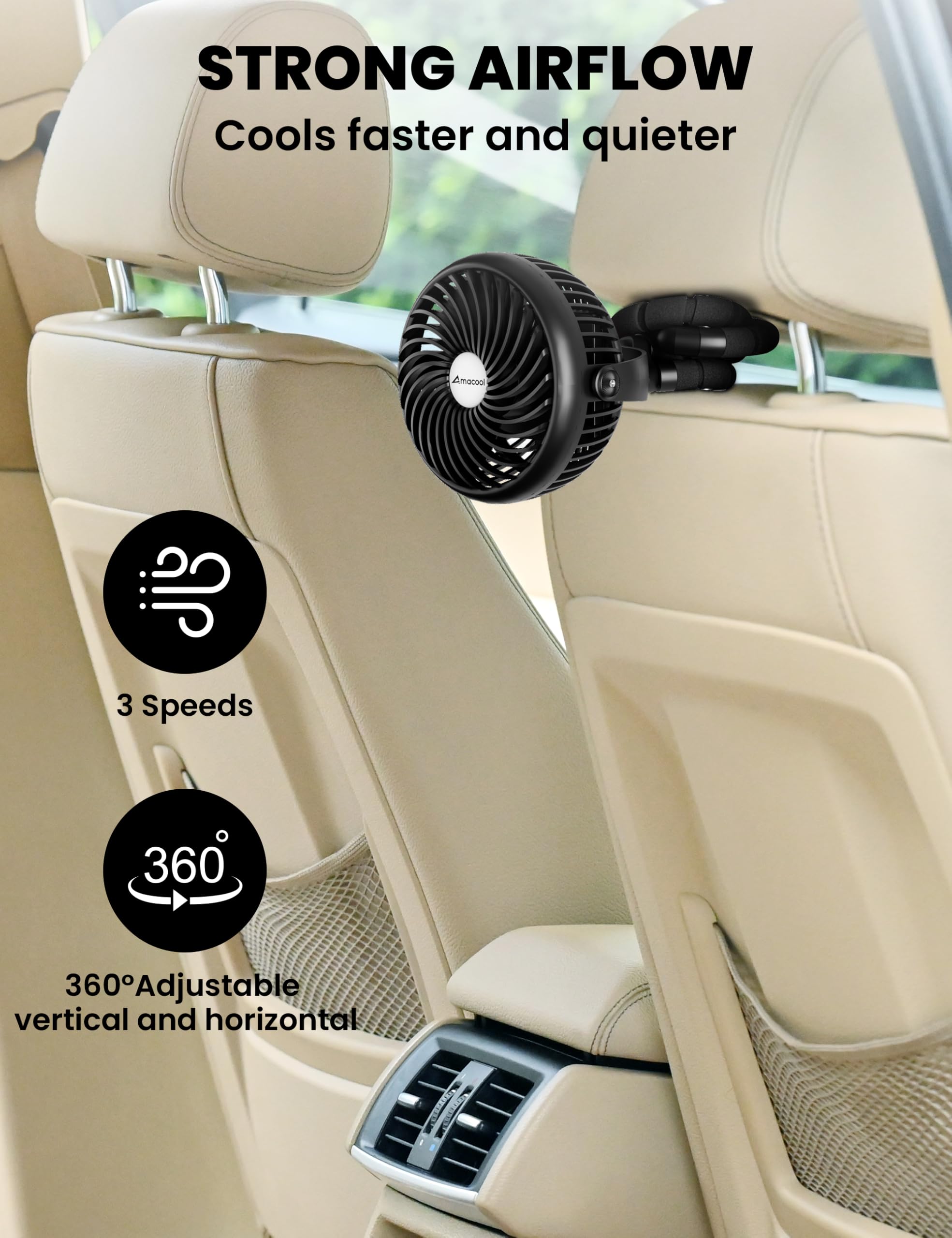 AMACOOL 360-degree rotate head enables versatile cooling directions.