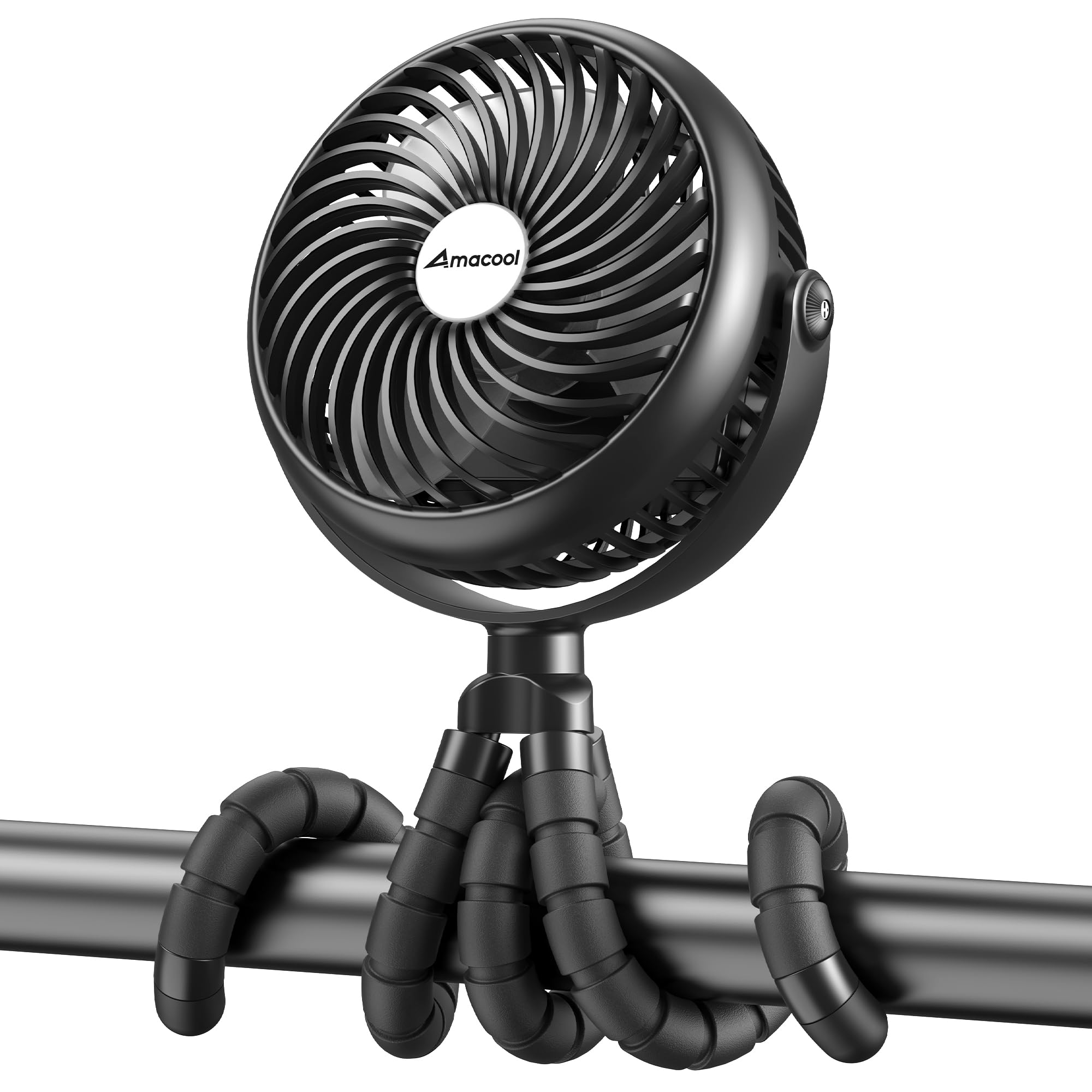 AMACOOL Baby Stroller Fan 5-inch head delivers strong, quiet airflow for infants.