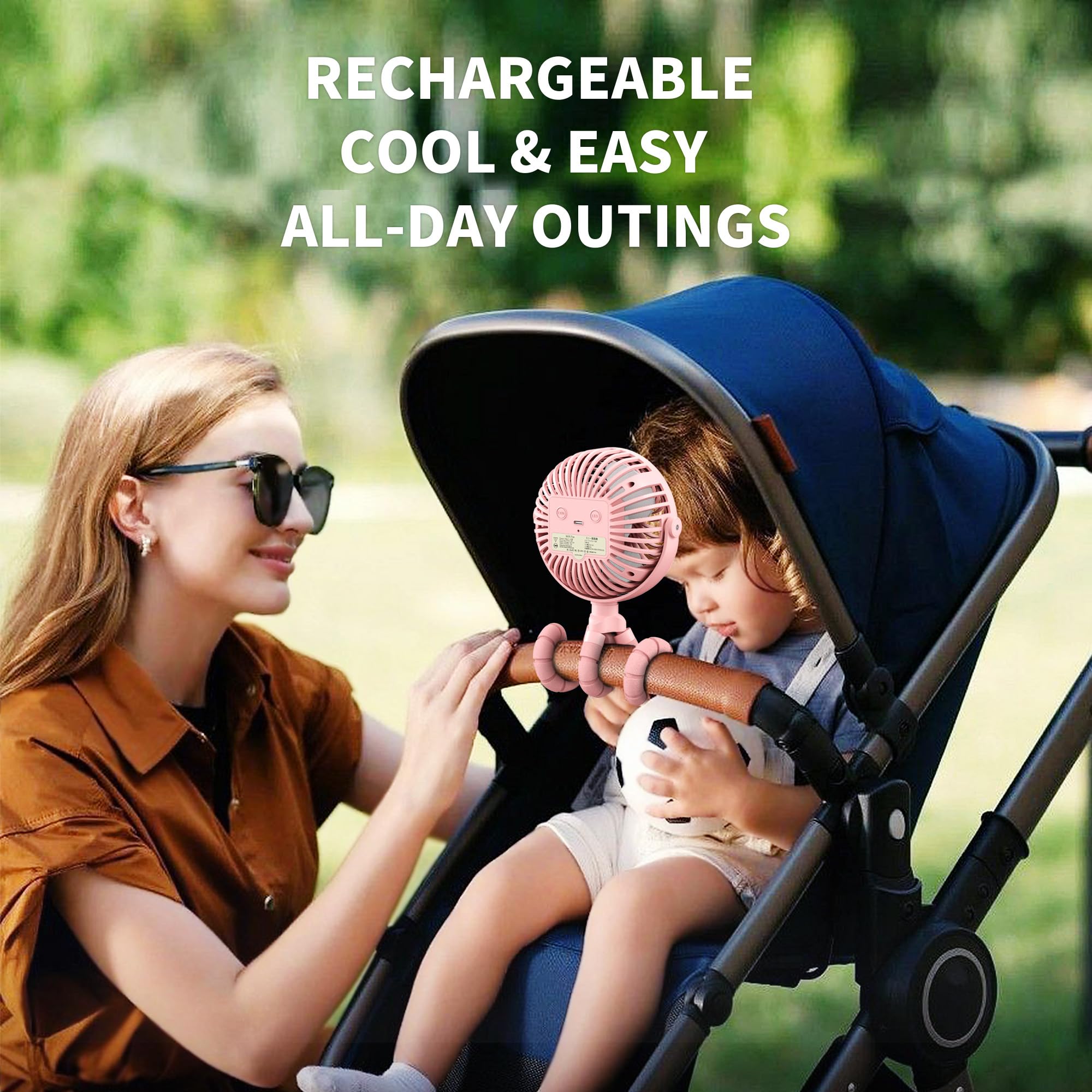 AMACOOL 360-degree stroller fan rotates for precise breeze direction