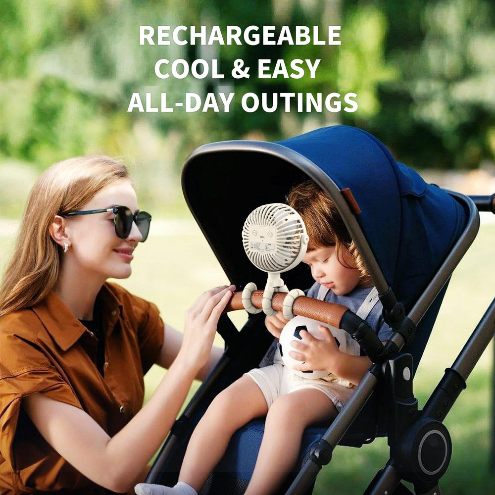 AMACOOL clip-on stroller fan with 360-degree adjustability for precise airflow