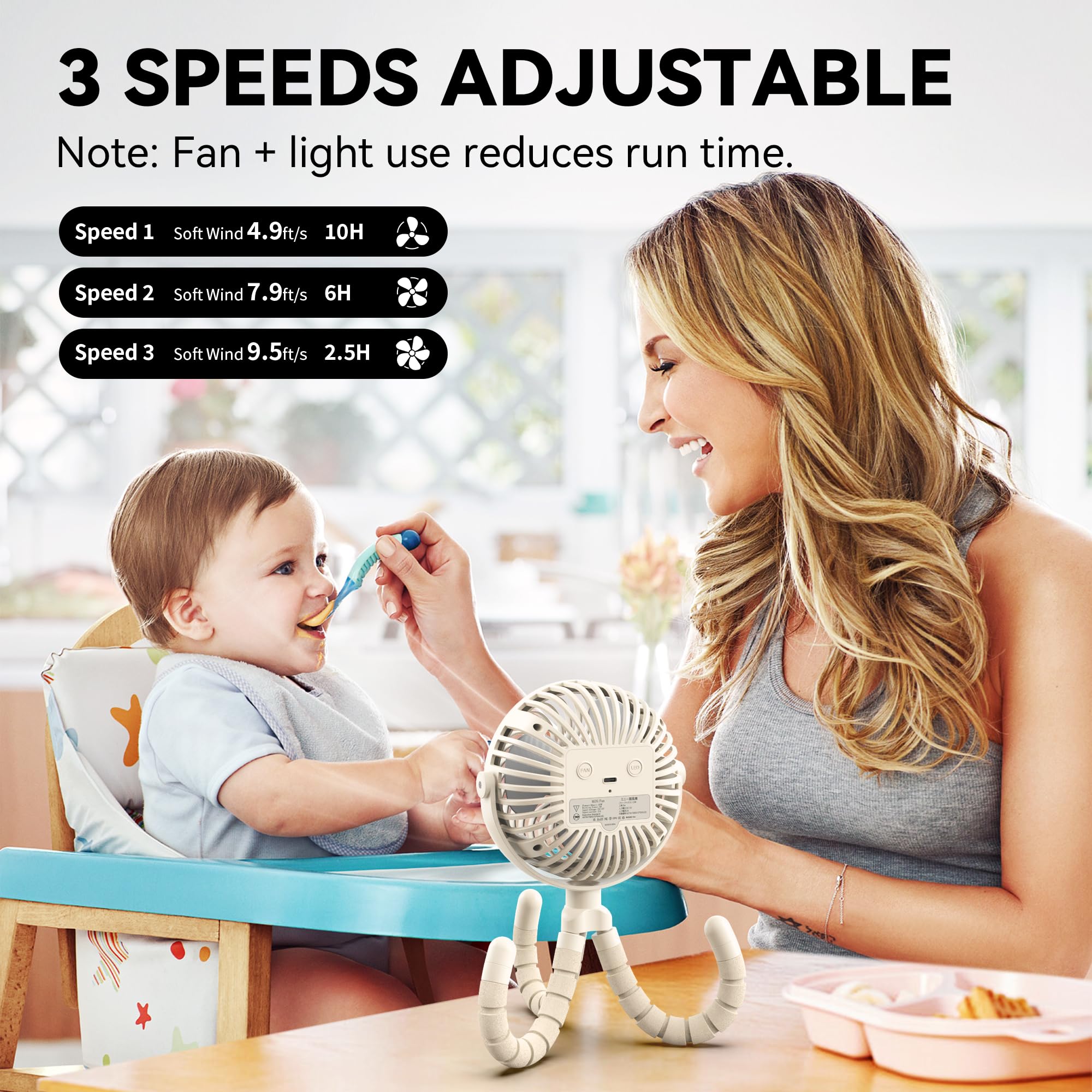 AMACOOL rechargeable stroller fan with long-lasting battery for travel days