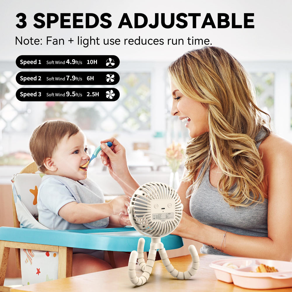 AMACOOL rechargeable stroller fan with long-lasting battery for travel days