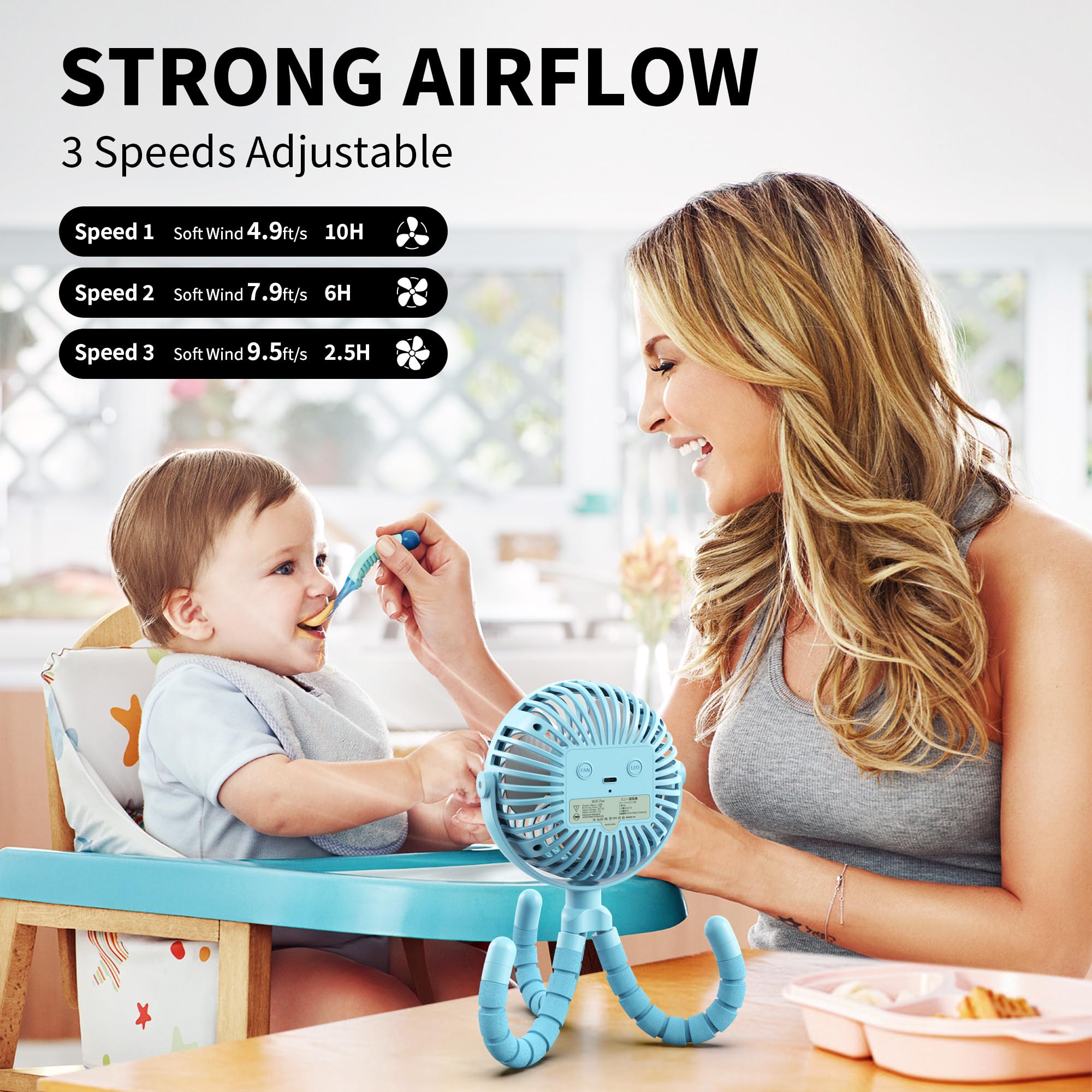 AMACOOL USB-rechargeable fan with 2600mAh battery for long trips