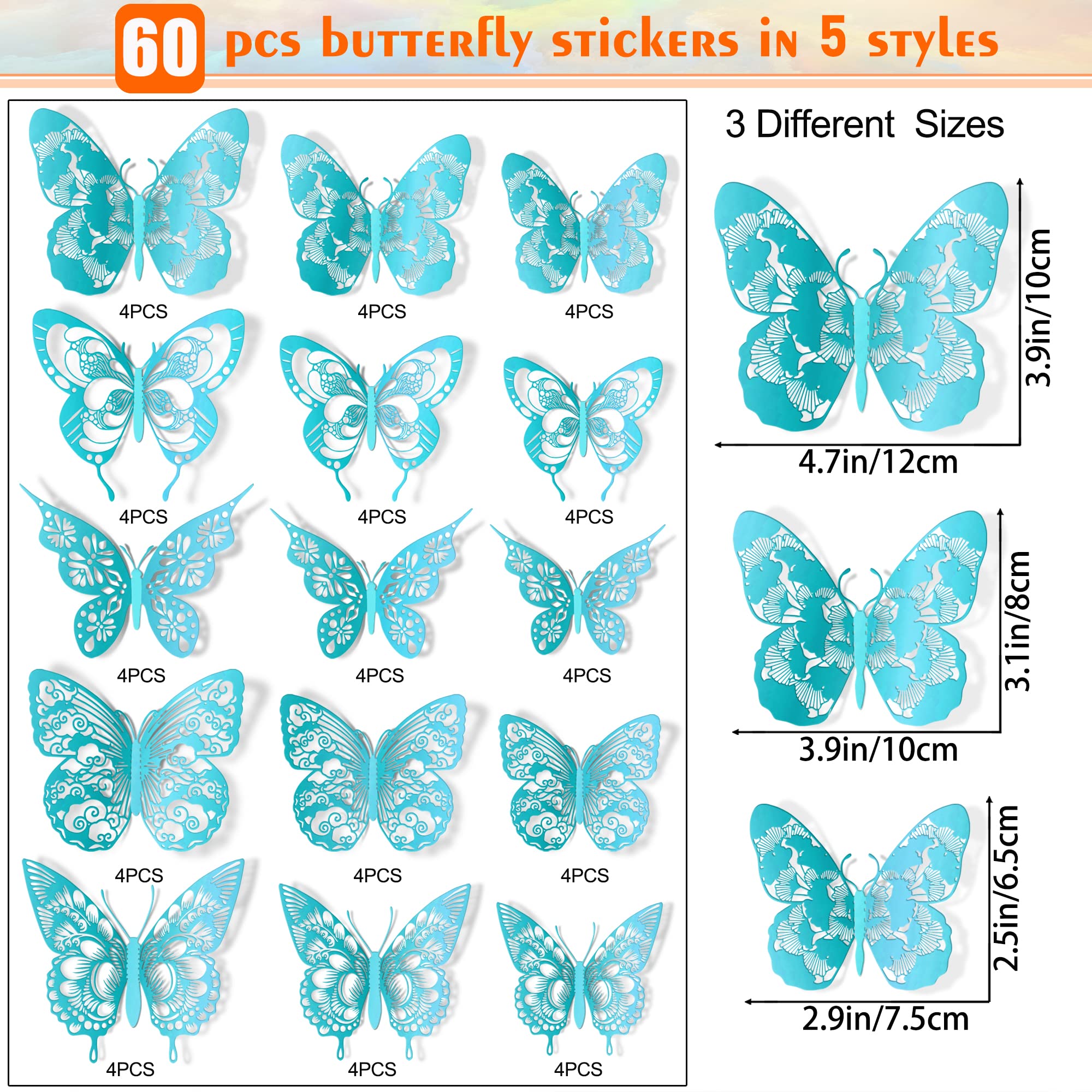 AM AMAONM style2 butterfly wall decor close-up showcasing vibrant colors for kids rooms