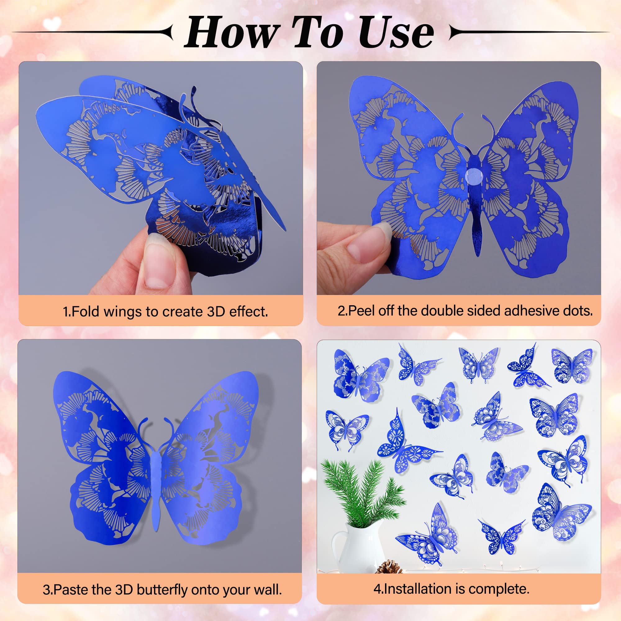 AM AMAONM 3D butterfly wall decor style 3 metallic finish reflects light
