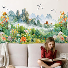 AM AMAONM green plants and flowers wall decal adds fresh color to any wall.