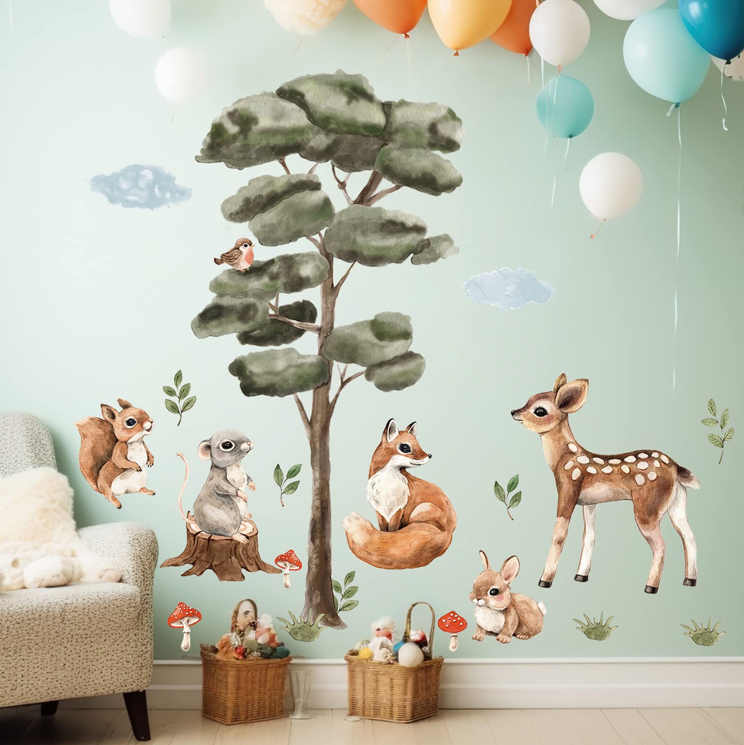 AM AMAONM forest tree wall decal creates a calming woodland backdrop for any room.
