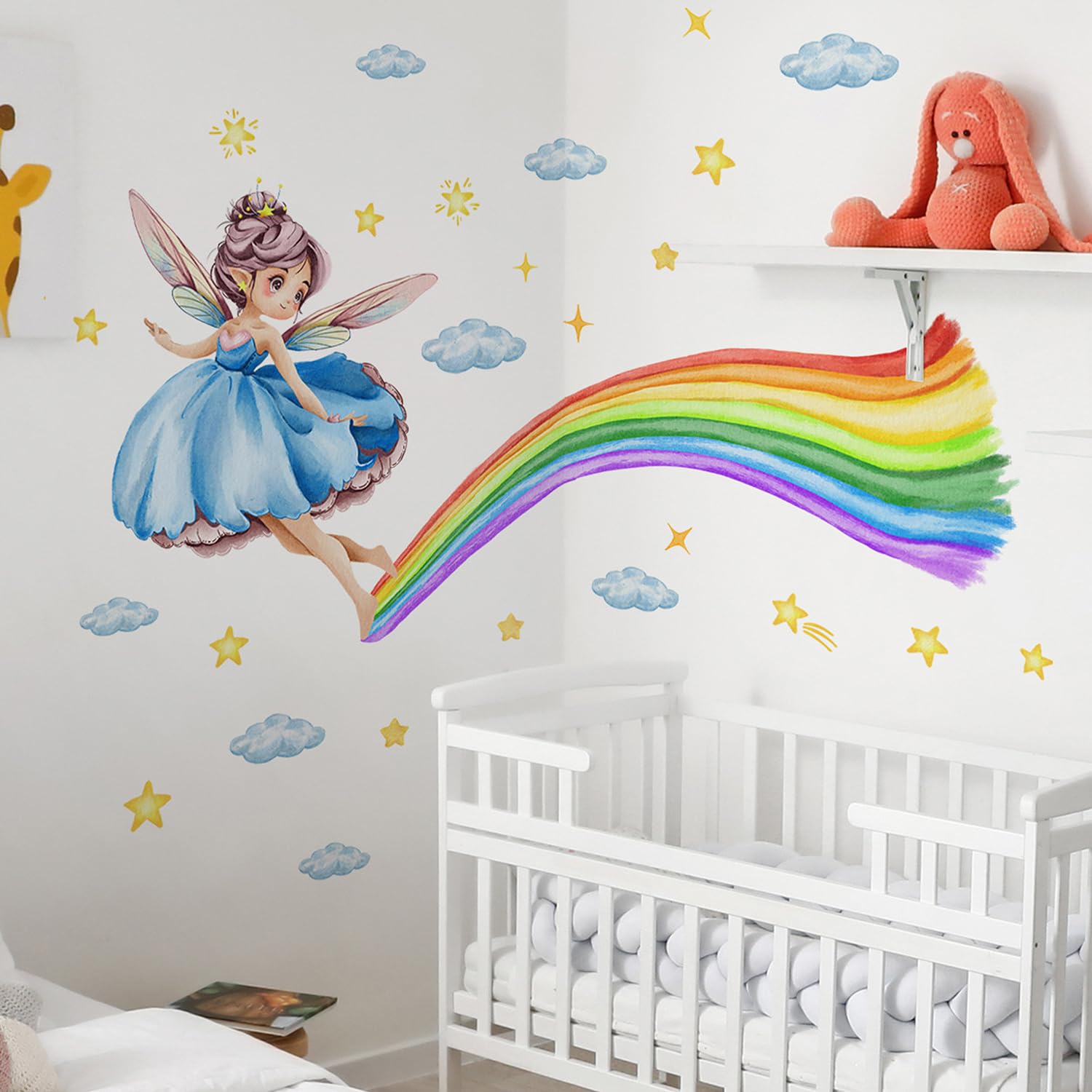 AM AMAONM magical rainbow wall stickers show the full mural for a bright kids' room.