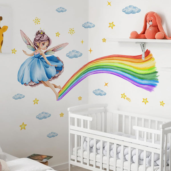 AM AMAONM magical rainbow wall stickers show the full mural for a bright kids' room.