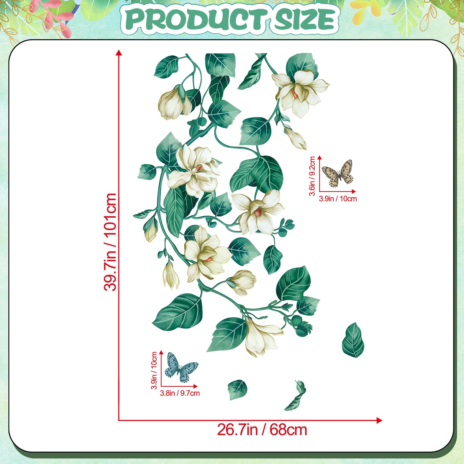 AMAONM blue floral vine decor for kids' rooms with easy peel-and-stick setup.
