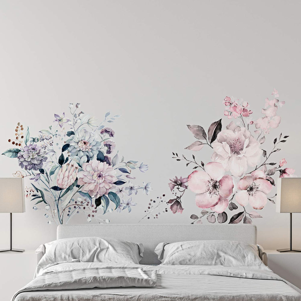 AM AMAONM blue flower wall decal adds calming color and simple repositioning.