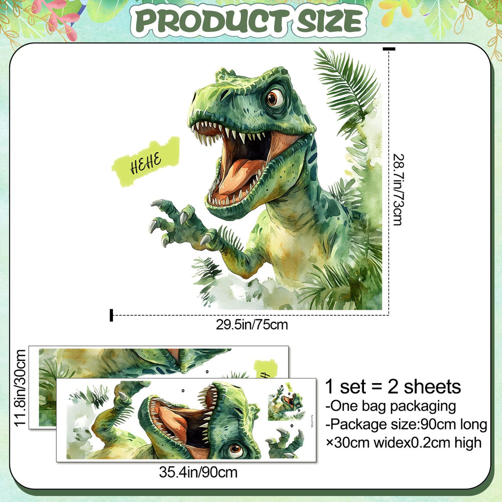 AM AMAONM T-Rex wall decal close up showing teeth, bright color ideal for kids rooms