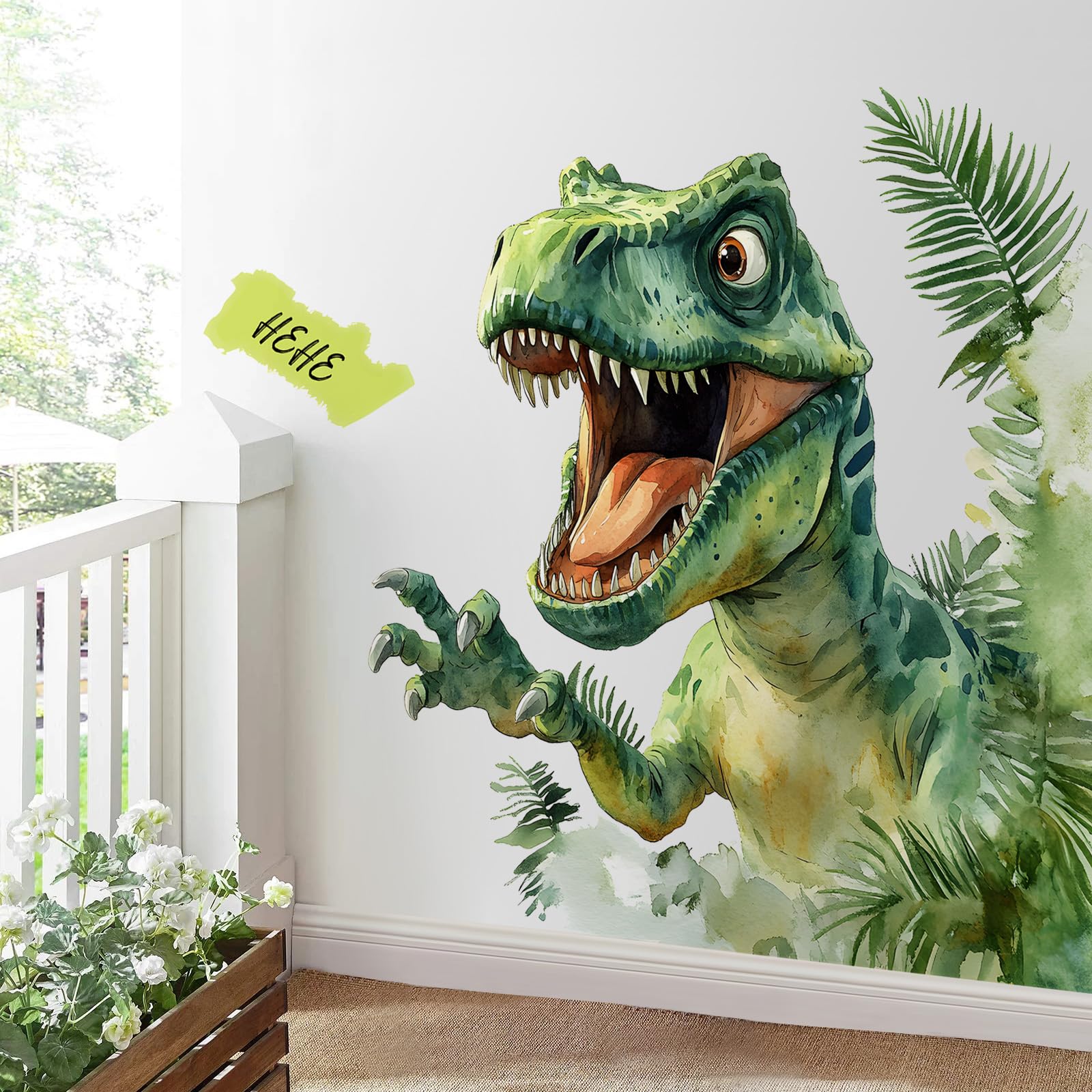 AM AMAONM T-Rex wall decal in a child room durable waterproof PVC