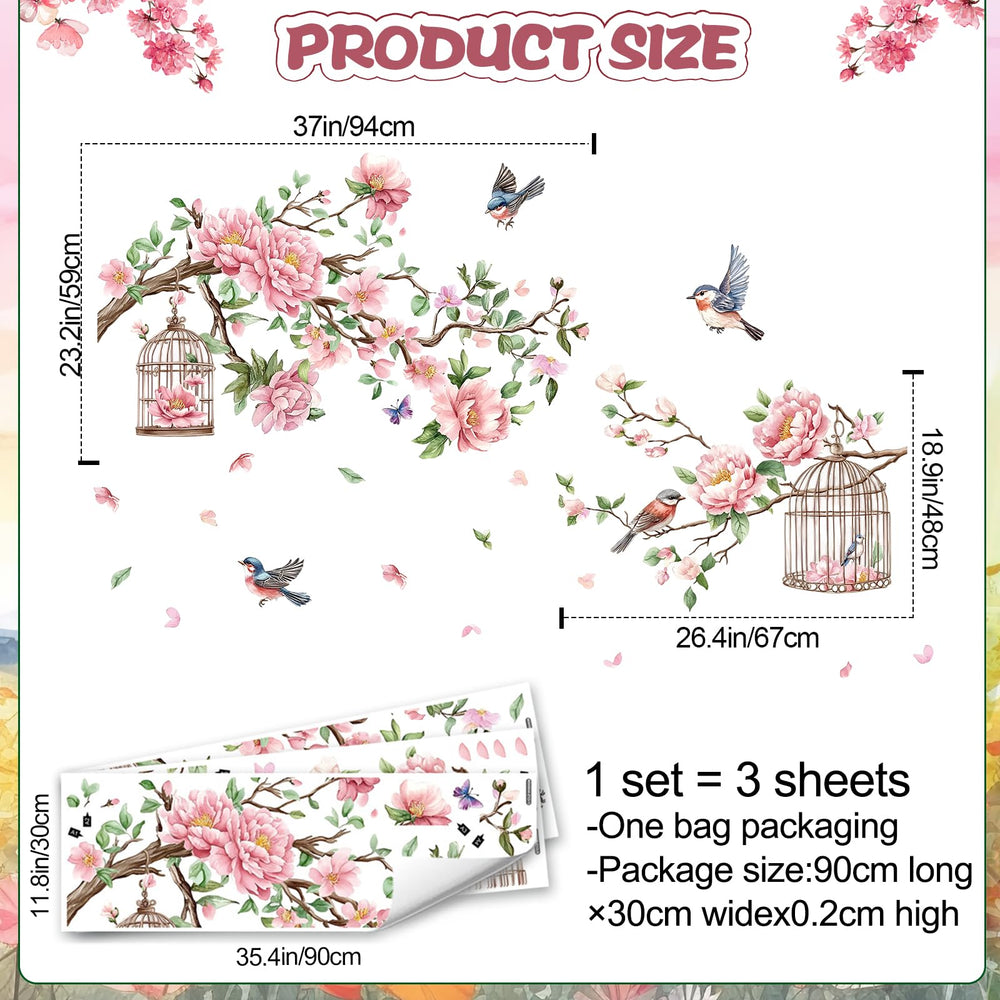 amaonm wall stickers diagonal branches with birds and leaves for creative wall murals