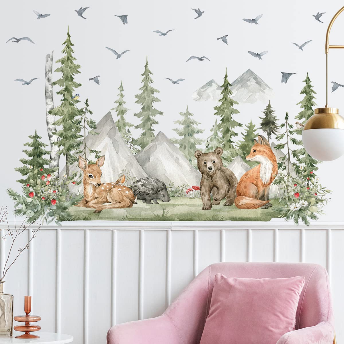 AM AMAONM watercolor forest wall decals add painterly vibe to walls.