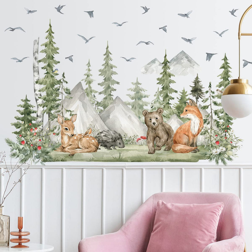 AM AMAONM watercolor forest wall decals add painterly vibe to walls.