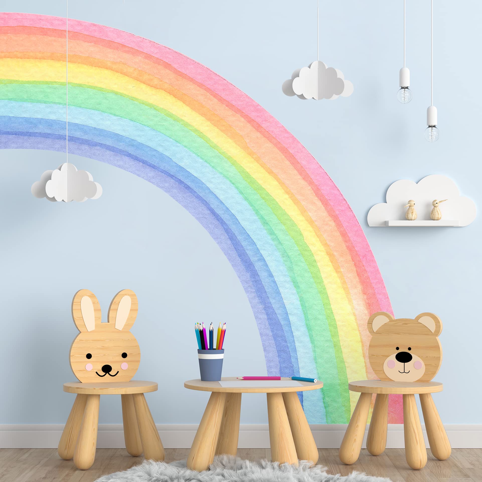 AM AMAONM watercolor rainbow murals bring soft pastel ambience to nurseries and bedrooms