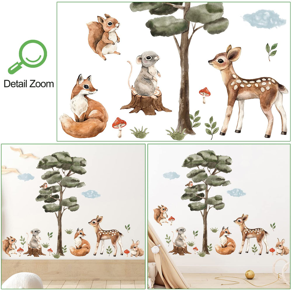 AM AMAONM fox and squirrel wall sticker provide playful woodland accents.