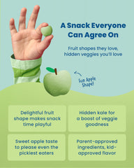 Amara Apple Kale Fruit Bites apple-shaped bites ideal for lunchboxes.