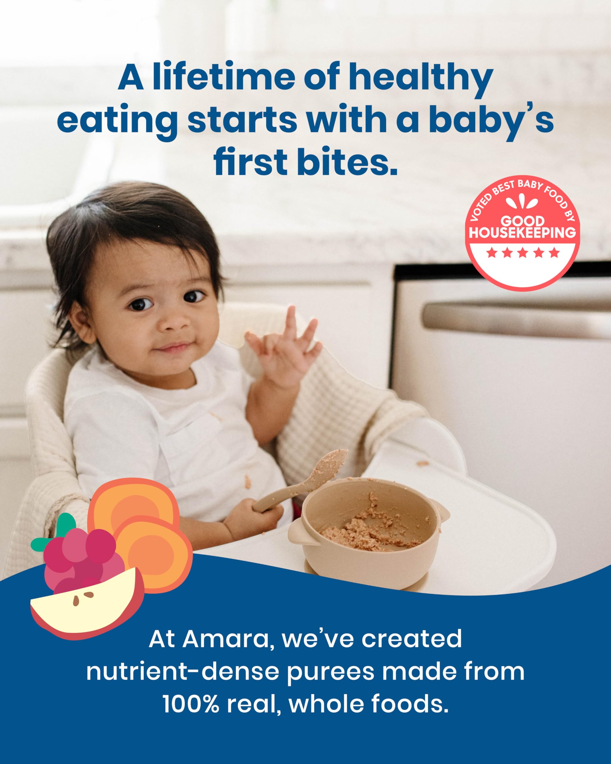Amara organic ingredients blend oats, mango, strawberry, banana and amaranth