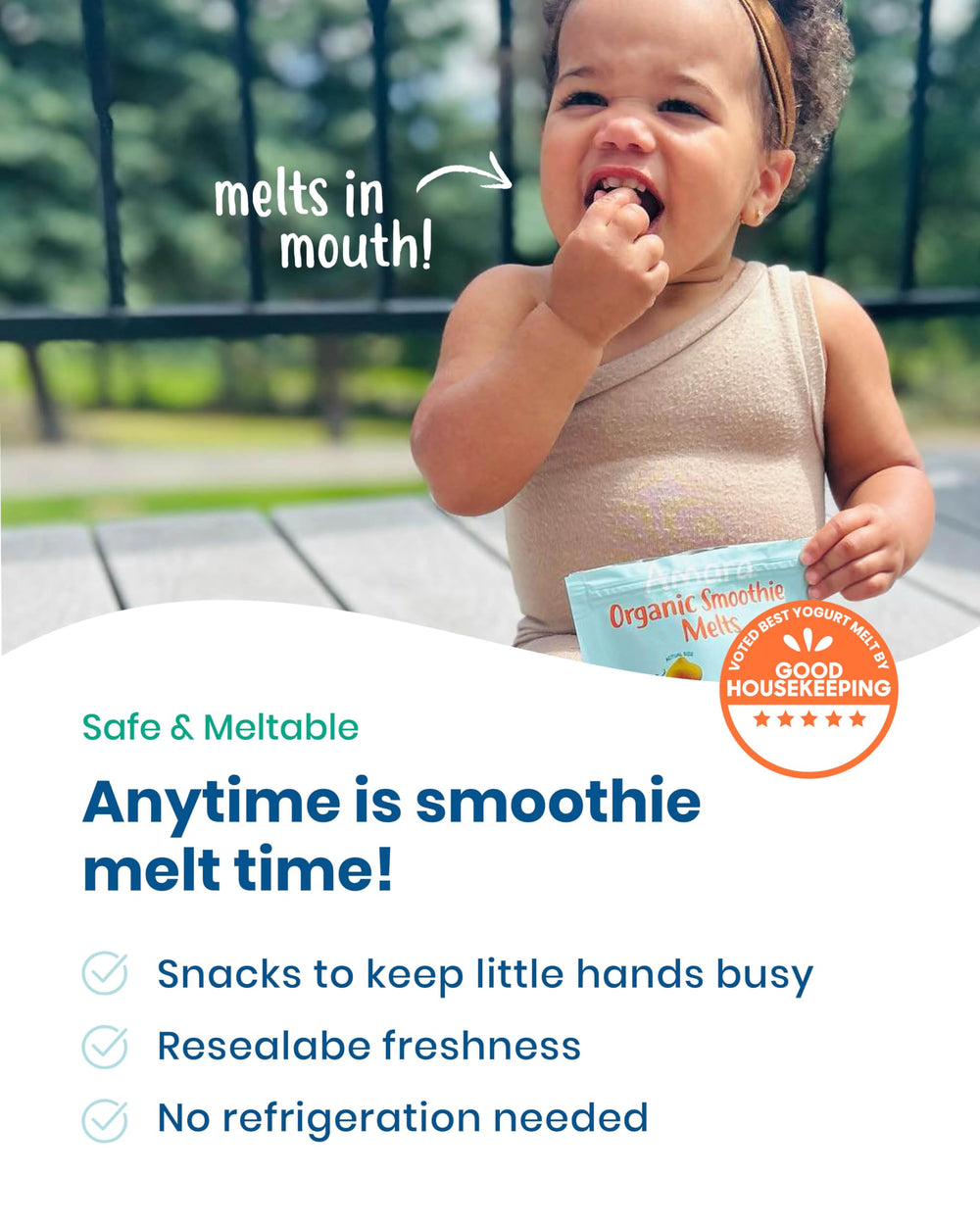 Amara Smoothie Melts ingredients fruits veggies image highlights simple five-or-fewer ingredients.