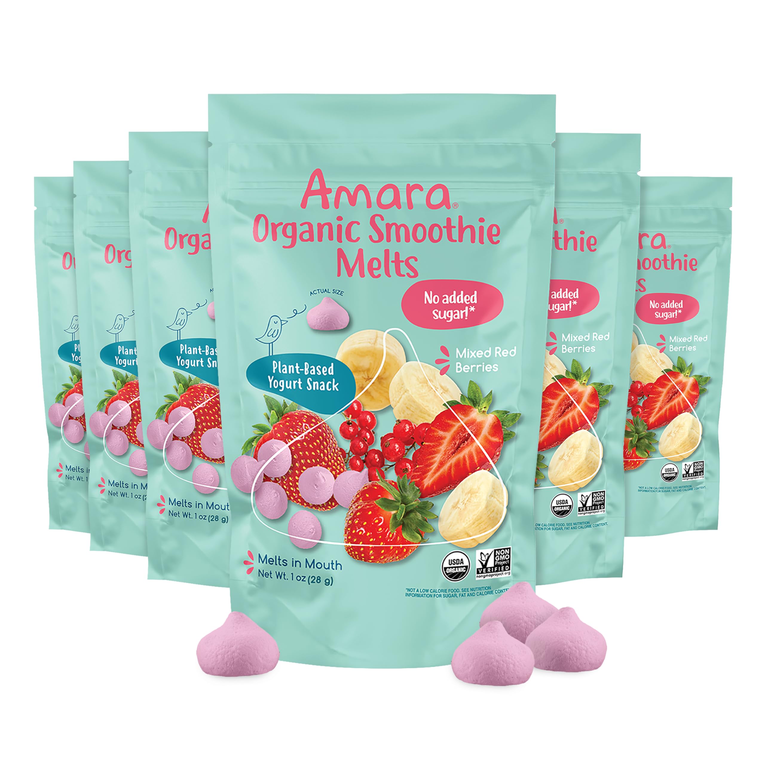 Amara Smoothie Melts mixed red berries bag for convenient on-the-go snacking.