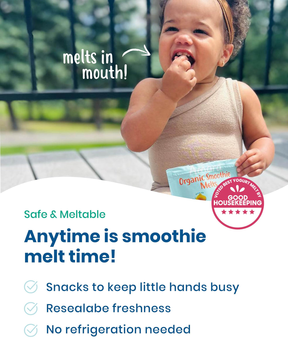  resealable bags of Amara Smoothie Melts for easy storage