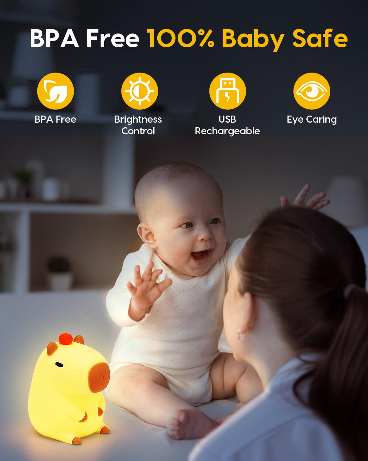 Amaredom Capybara Night Light made of soft silicone, safe for kids and pets