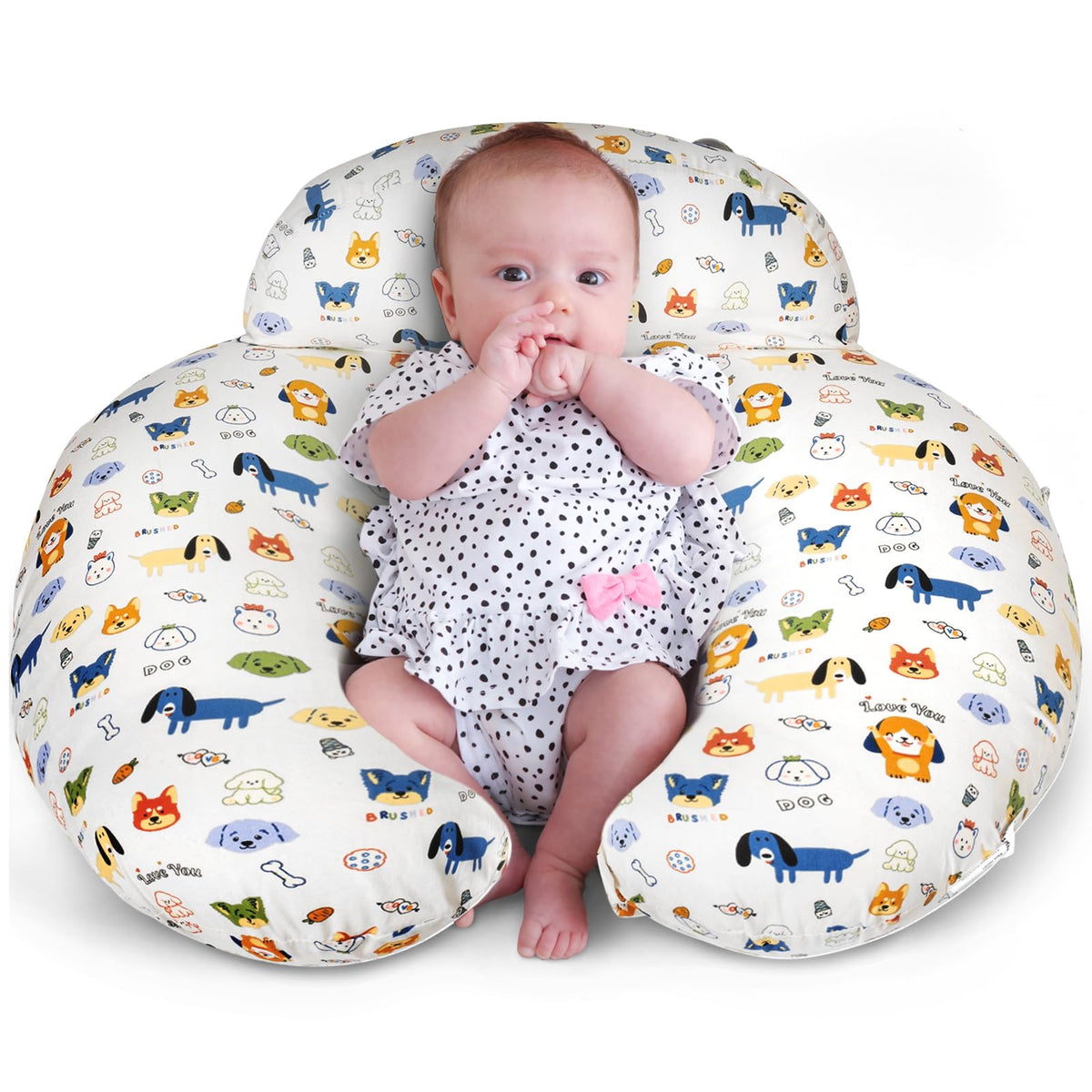 AMASKY nursing pillow with dog pattern offers cozy cream aesthetics for feeding sessions