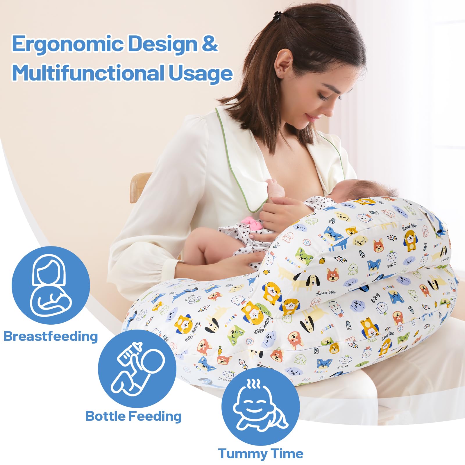 AMASKY nursing pillow ergonomic design supports mom’s posture during nursing