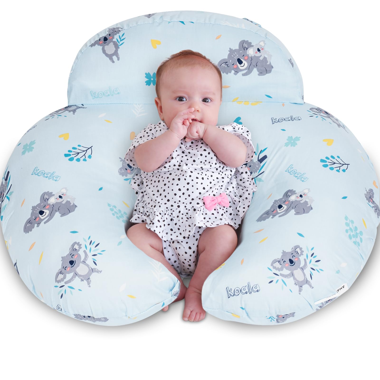 AMASKY nursing pillow with ergonomic design supporting mom and baby during feeding.