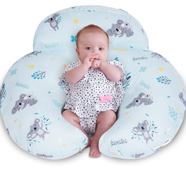 AMASKY nursing pillow with ergonomic design supporting mom and baby during feeding.