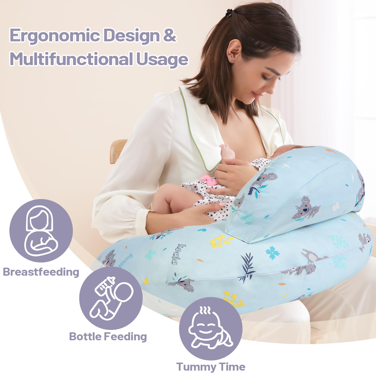 AMASKY nursing pillow showing privacy fence to keep baby secure.