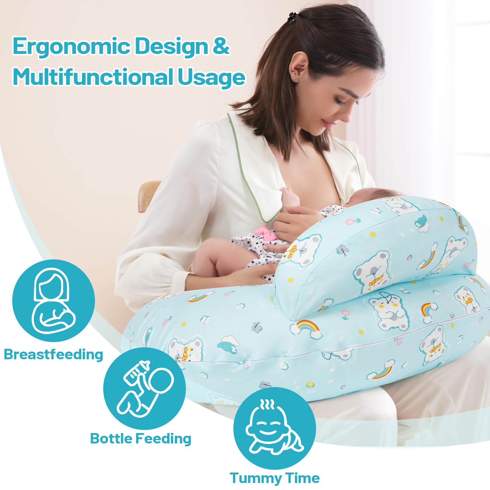 AMASKY Nursing Pillow removable cover for easy cleaning after feeding.