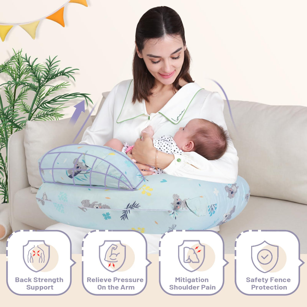 AMASKY nursing pillow with wide side supports for comfortable arm relief.