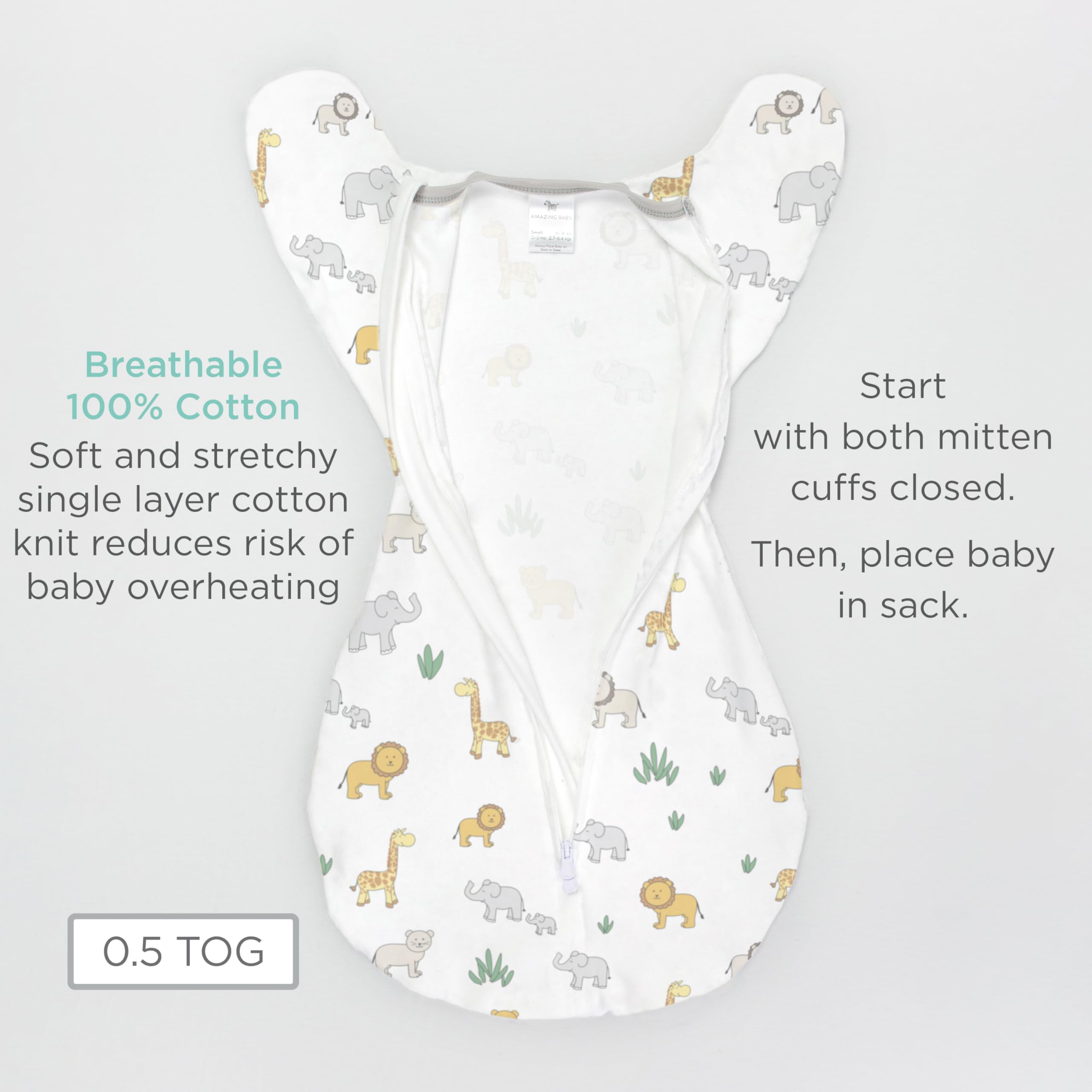 Amazing Baby Transitional Swaddle Sack 100% cotton fabric feels soft on baby's skin.