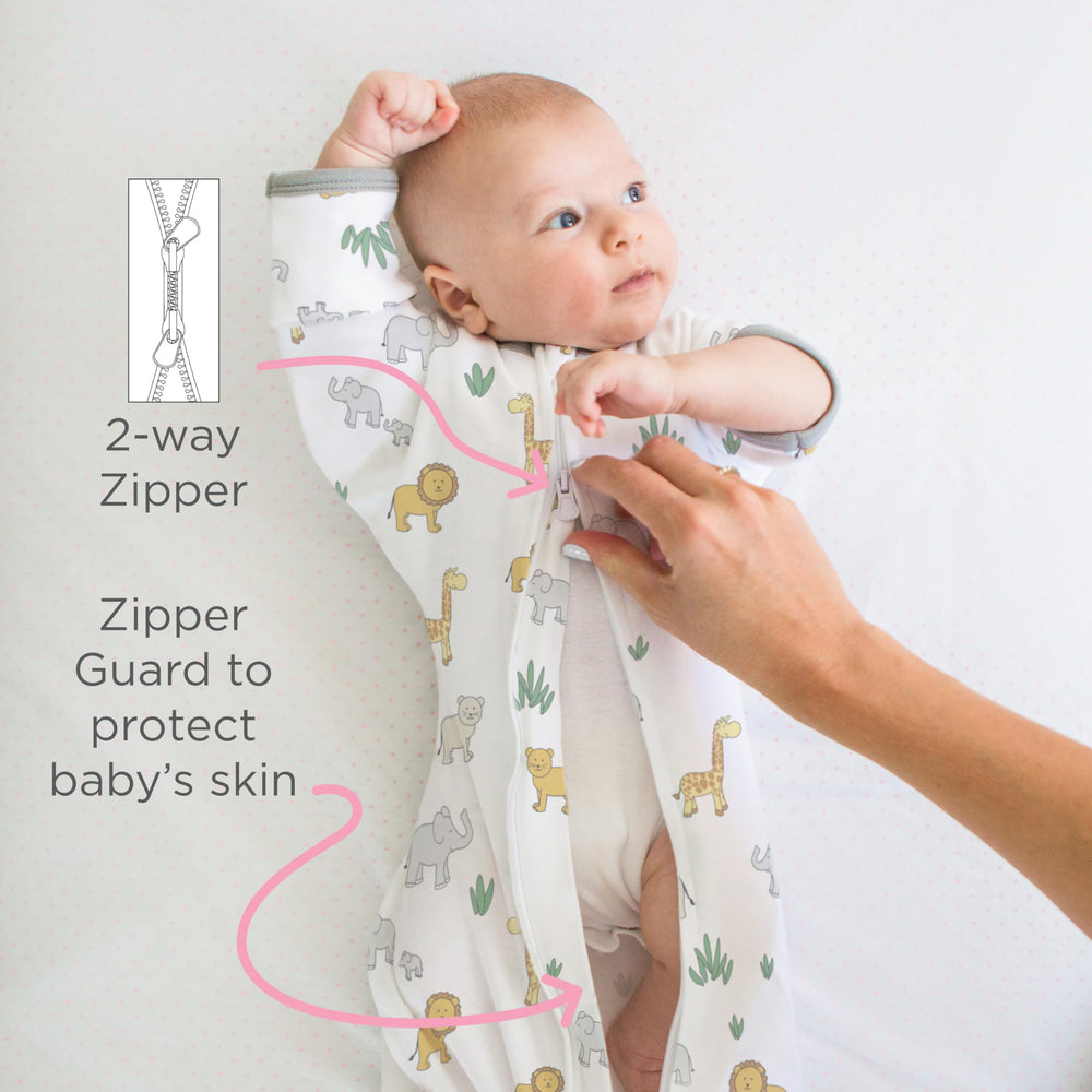 Amazing Baby Transitional Swaddle Sack easy diaper changes with bottom zipper access.