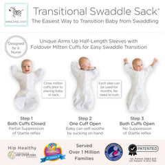 Amazing Baby Transitional Swaddle Sack ½-length sleeves enable arm flexion if baby rolls.