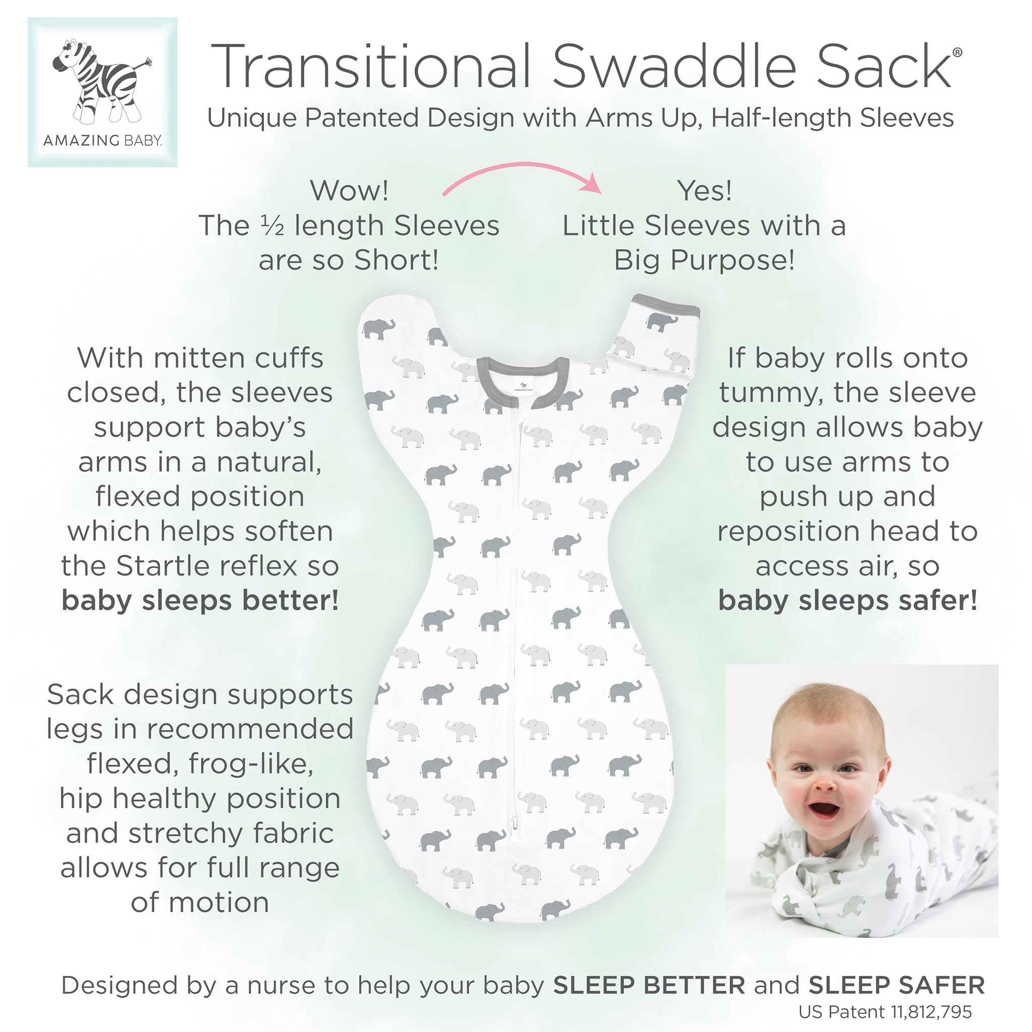 Amazing Baby Transitional Swaddle Sack in Sterling Confetti color for stylish sleepwear.
