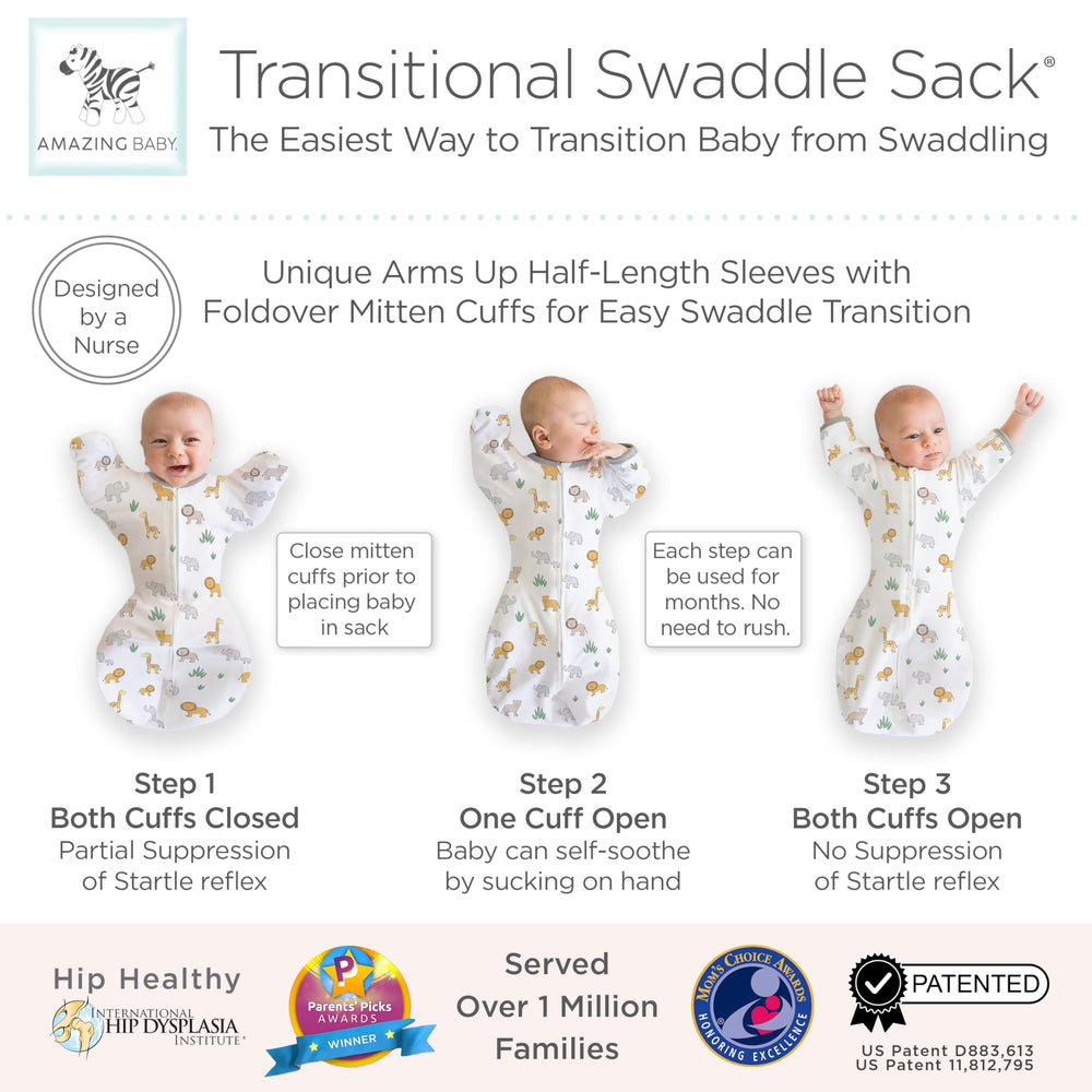 Amazing Baby Transitional Swaddle Sack two-way zipper for easy diaper changes.