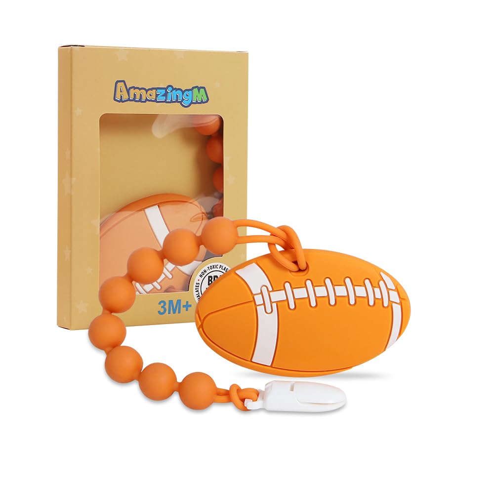 AmazingM baby silicone sport ball teether, front view, easy grip for teething.
