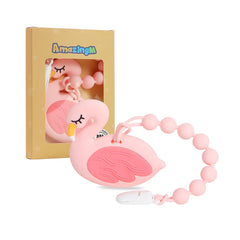 AmazingM baby silicone teether pink flamingo with textured surfaces for gum relief
