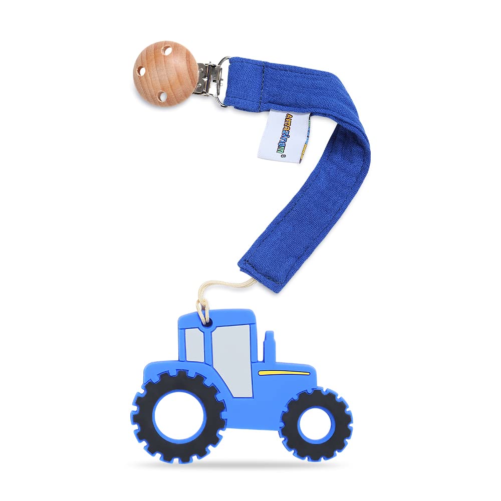 AmazingM baby silicone tractor teether in blue for soothing gums