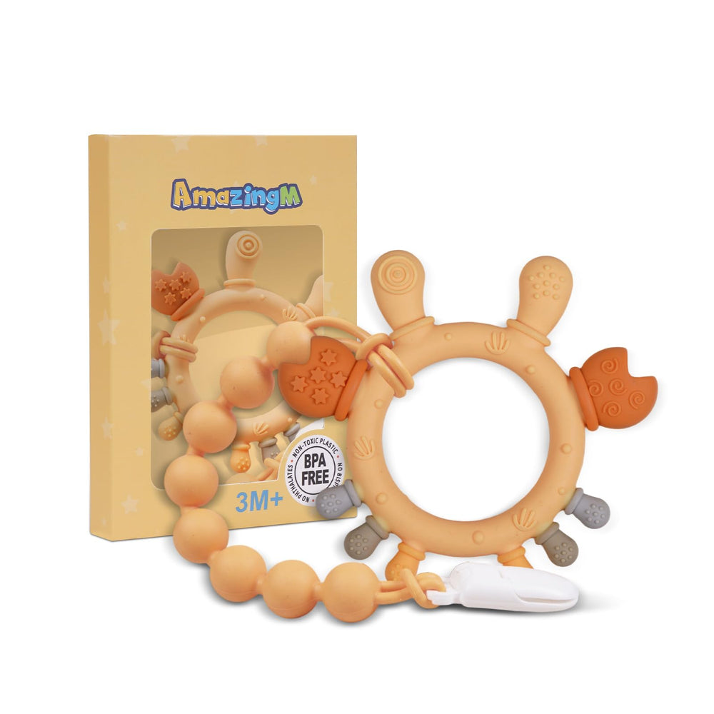 AmazingM baby teether in yellow crab shape for teething relief