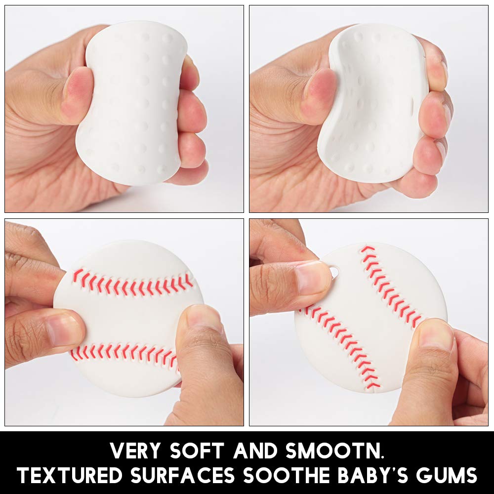AmazingM baseball teether with pacifier clip holder keeps toys within reach.