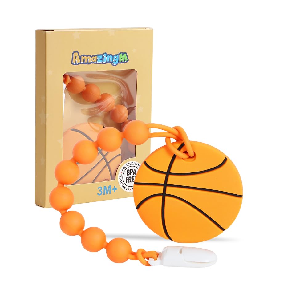 AmazingM basketball teether silicone soothes gums on the go.