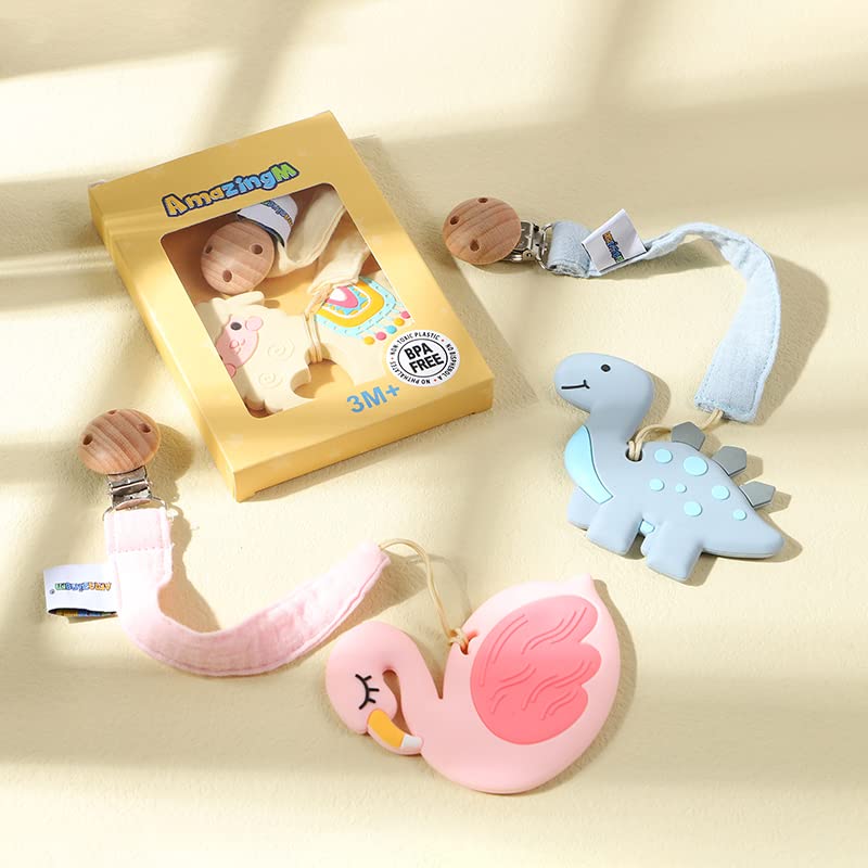 AmazingM BPA-free silicone teether ensures safe chewing during early development.