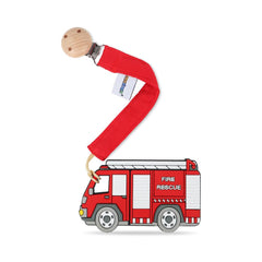 AmazingM Fire Truck Teether shown with a playful design to soothe gums.